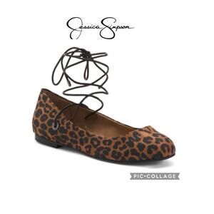 JESSICA SIMPSON Bingley Lace Up safari leopard animal print Flats size 8.5 New